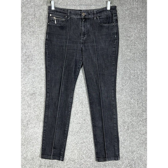 Style‎ & Co Slim Leg Stretch Jeans Womens Size 12 Black Denim - Picture 1 of 9